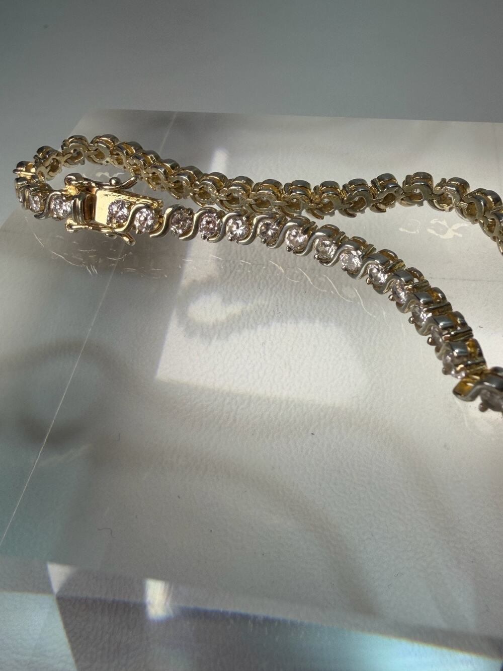 Vintage ROMAN Signed Gold Tone S Link Tennis Bracelet Clear Crystal Rhinestone